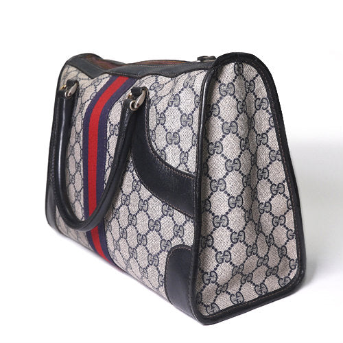 OLD Gucci レア角ミニボストン（紺・縦シェリー）