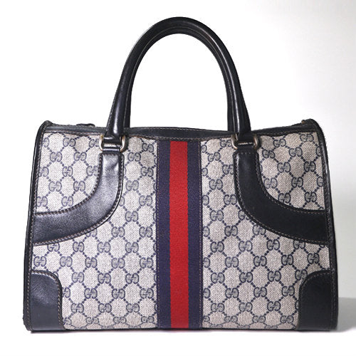 OLD Gucci レア角ミニボストン（紺・縦シェリー）