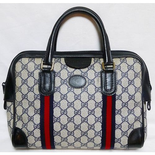 OLD Gucci レア薄型ミニボストン（紺・縦シェリー）