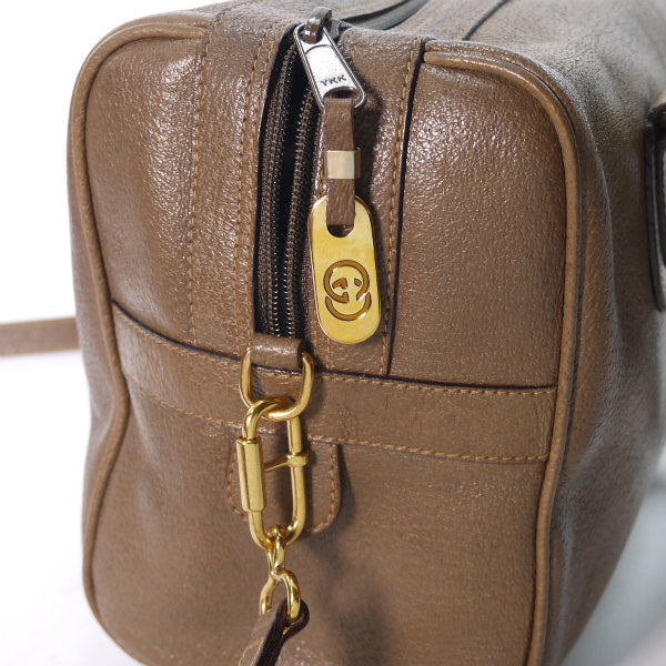 OLD Gucci 総革ショルダー付きボストンバッグ（ミルクティ）