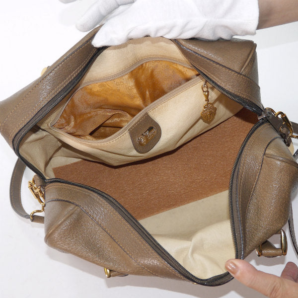 OLD Gucci 総革ショルダー付きボストンバッグ（ミルクティ）