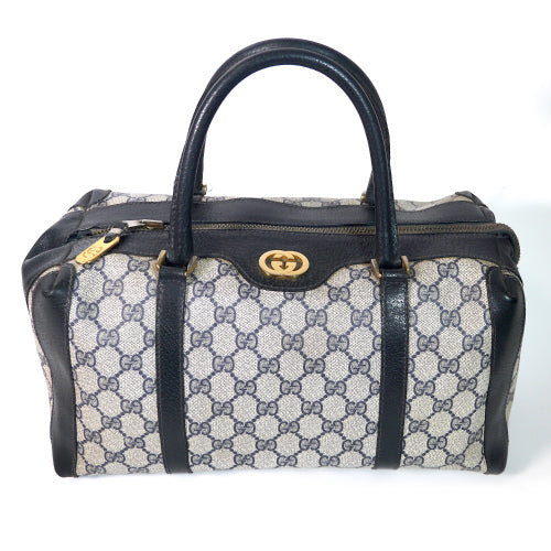 OLD Gucci ネイビー皮コンビボストン（小）