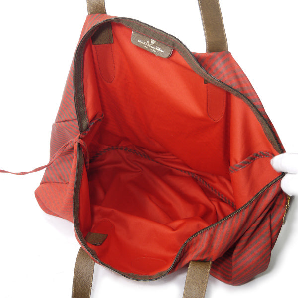 OLD Gucci 　Rigateライン折り畳み大型ドラムボストン（赤ストライプ）