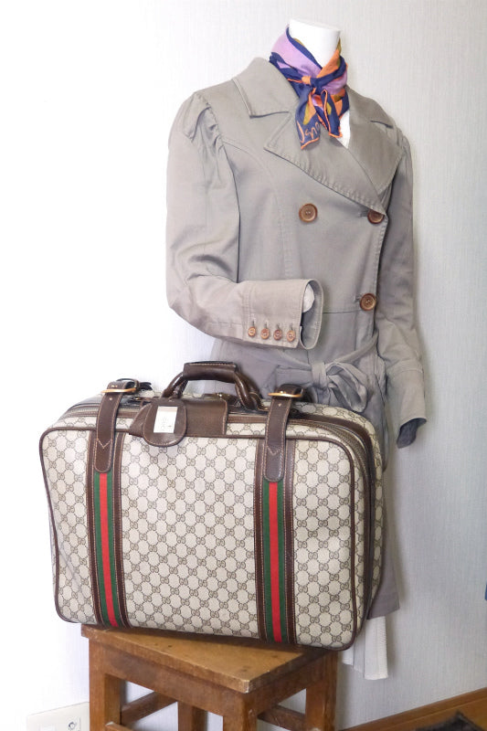 OLD Gucci シェリー2本　中型スーツケース(茶）