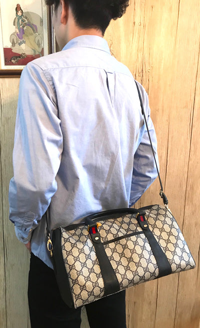 OLD Gucci ミニシェリー ショルダー付ボストン（青・中）