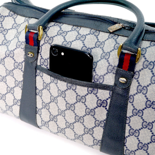 OLD Gucci ミニシェリー ショルダー付ボストン（青・中）