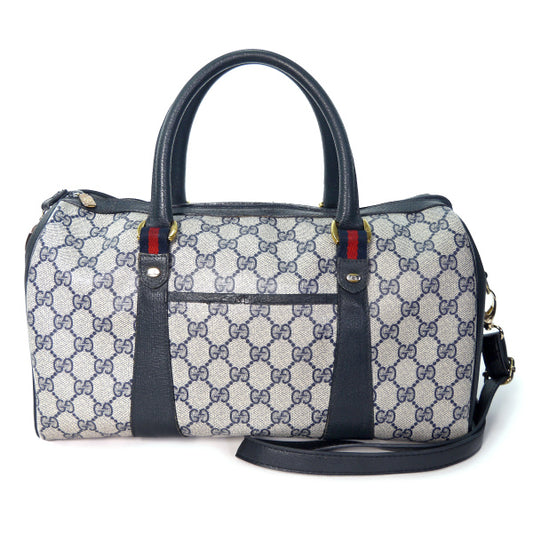 OLD Gucci ミニシェリー ショルダー付ボストン（青・中）