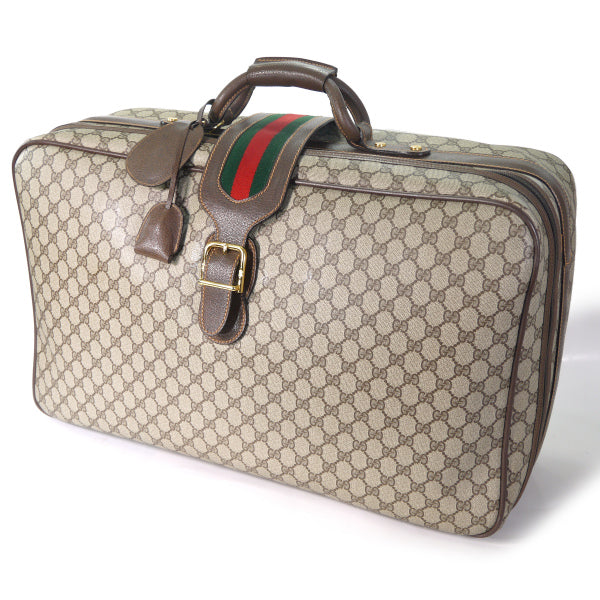 OLD Gucci　シェリー&ベルト 鍵付き中型スーツケース（茶）