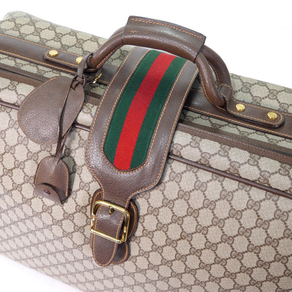 OLD Gucci　シェリー&ベルト 鍵付き中型スーツケース（茶）