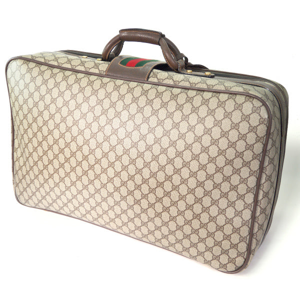 OLD Gucci　シェリー&ベルト 鍵付き中型スーツケース（茶）