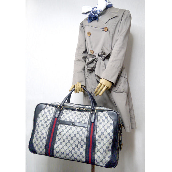 OLD Gucci ダブルシェリー ショルダー付スーツケース（青）