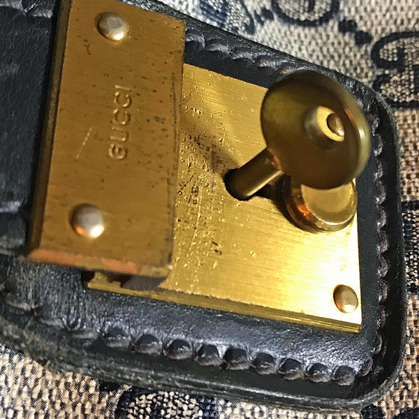 OLD Gucci ダブルシェリー ショルダー付スーツケース（青）
