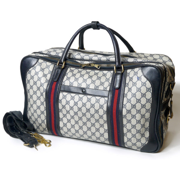 OLD Gucci ダブルシェリー ショルダー付スーツケース（青）