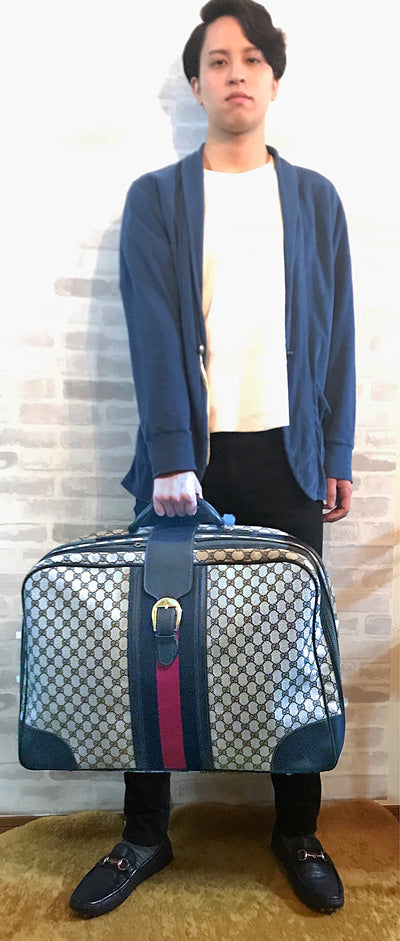 OLD Gucci　シェリー&ベルト 中型スーツケース（青）