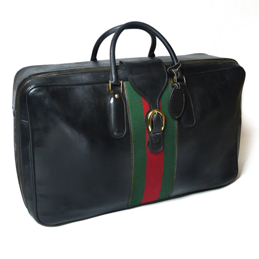 OLD Gucci　シェリー&ベルト 中型レザースーツケース（黒）