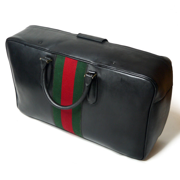 OLD Gucci　シェリー&ベルト 中型レザースーツケース（黒）