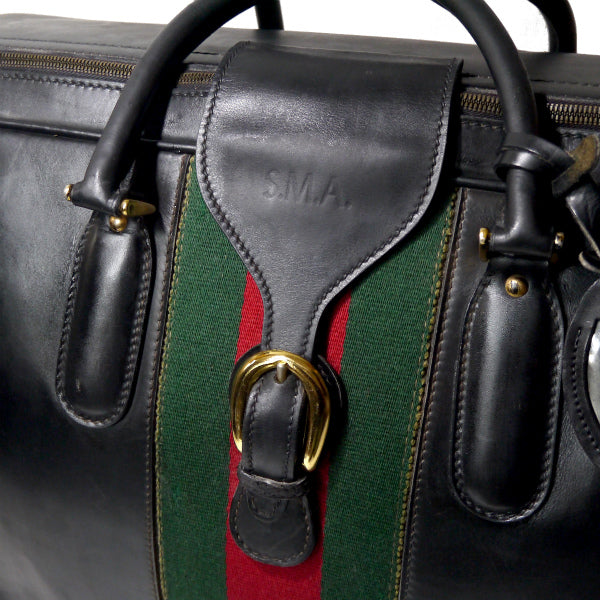 OLD Gucci　シェリー&ベルト 中型レザースーツケース（黒）