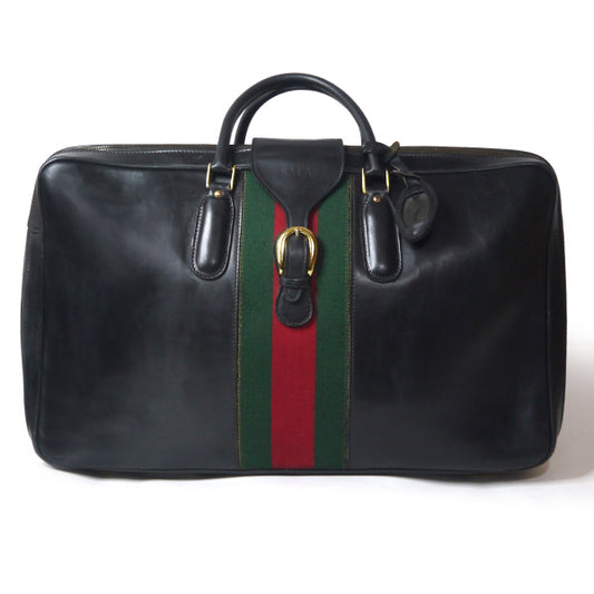 OLD Gucci　シェリー&ベルト 中型レザースーツケース（黒）