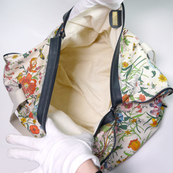 OLD Gucci　フローラ大型ボストンバッグ（白）