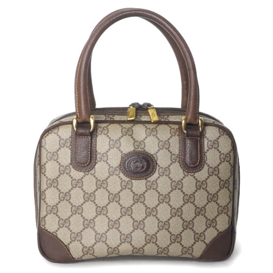 OLD Gucci ラウンドファスナーGG柄ミニボストン（茶）