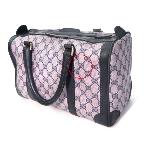 OLD Gucci 革ライン ピンク×青ボストン（中）