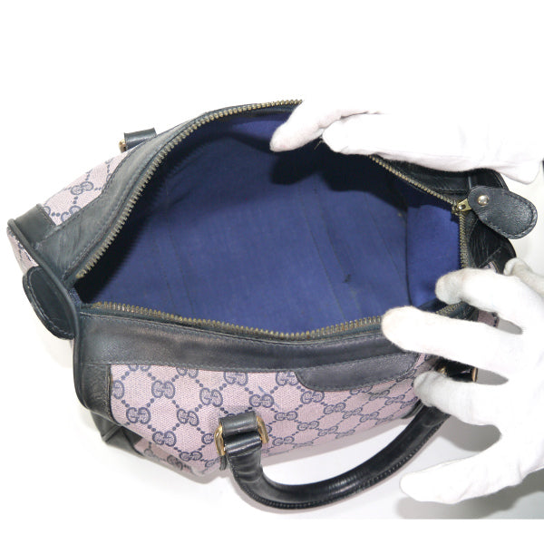 OLD Gucci 革ライン ピンク×青ボストン（中）