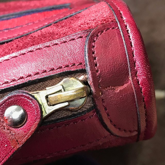 OLD Gucci ショルダー付ミニボストン（真紅・スエード）