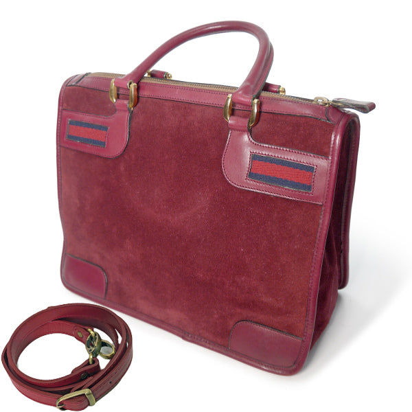 OLD Gucci ショルダー付ミニボストン（真紅・スエード）