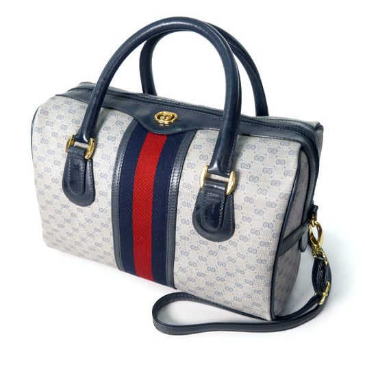 OLD Gucci マイクロＧＧショルダー付きミニボストン（青）