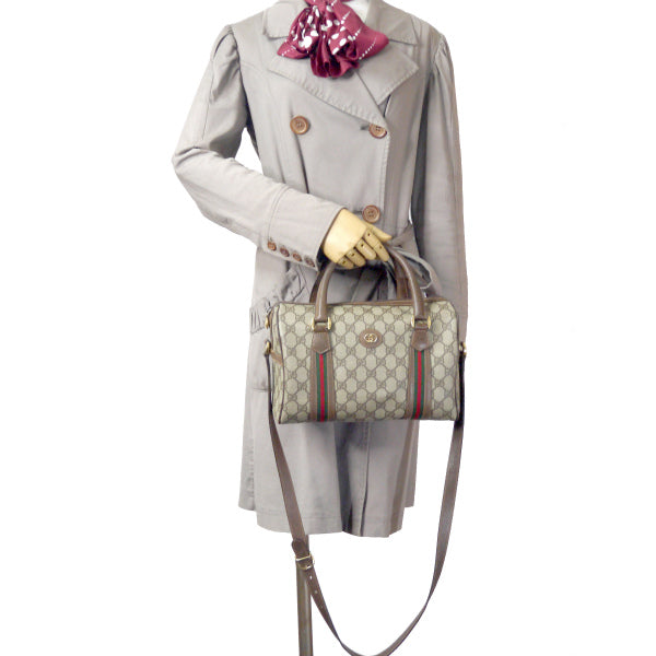 OLD Gucci ショルダー付き定番シェリーミニボストン（茶）