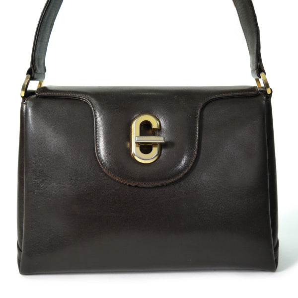 OLD Gucci Gターンロック総革ハンドバッグ（濃茶）