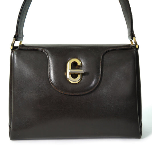 OLD Gucci Gターンロック総革ハンドバッグ（濃茶）