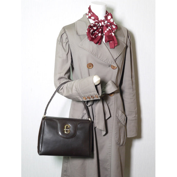 OLD Gucci Gターンロック総革ハンドバッグ（濃茶）