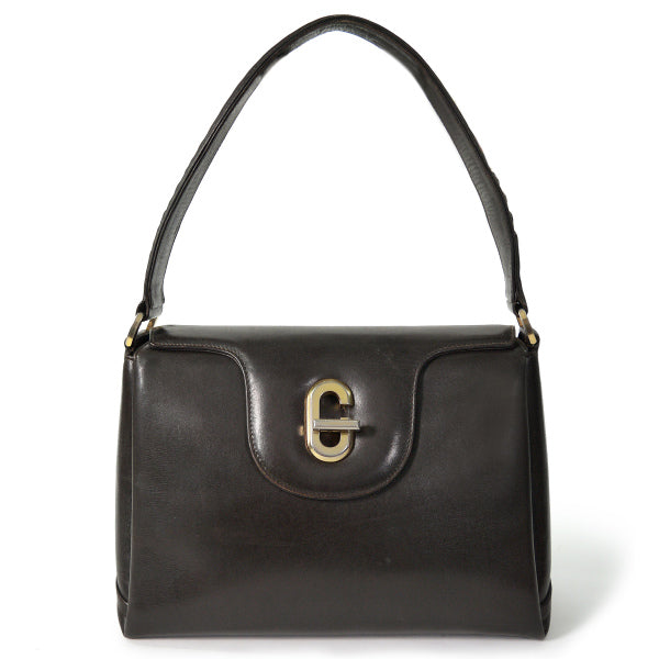 OLD Gucci Gターンロック総革ハンドバッグ（濃茶）