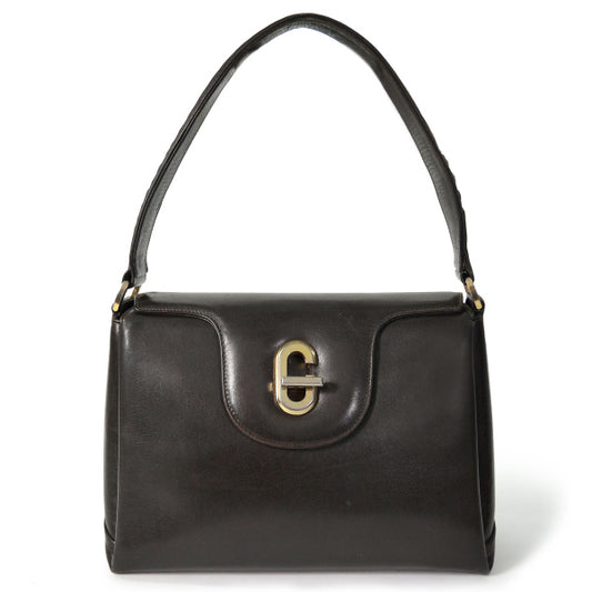 OLD Gucci Gターンロック総革ハンドバッグ（濃茶）