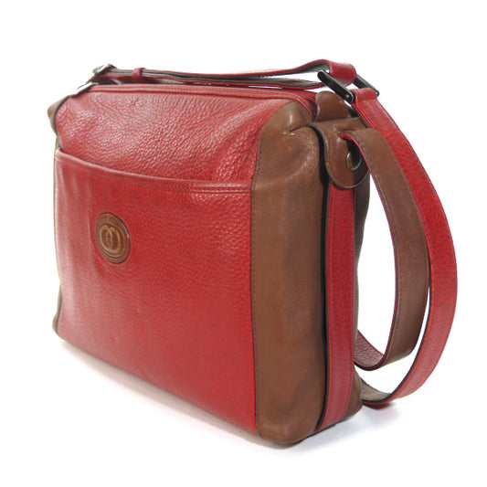 OLD Gucci 型押しバイカラーショルダー（赤/茶）