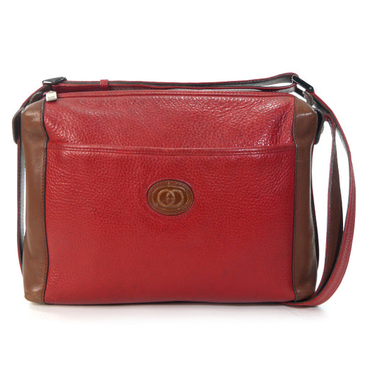 OLD Gucci 型押しバイカラーショルダー（赤/茶）