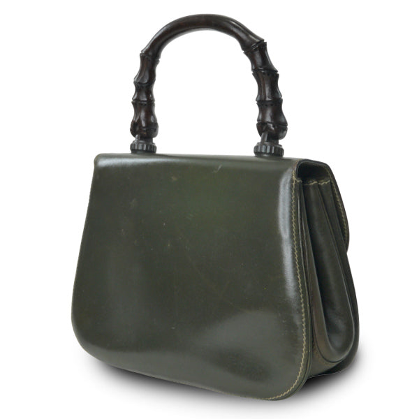 OLD Gucci ウッドハンドルバッグ（オリーブグリーン）（小）