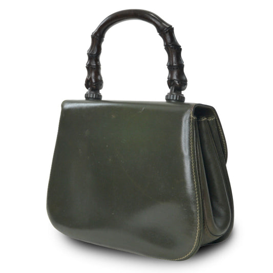 OLD Gucci ウッドハンドルバッグ（オリーブグリーン）（小）
