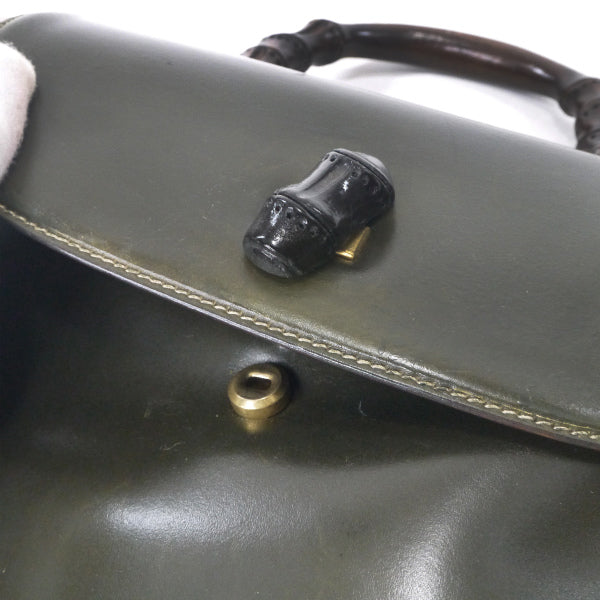OLD Gucci ウッドハンドルバッグ（オリーブグリーン）（小）