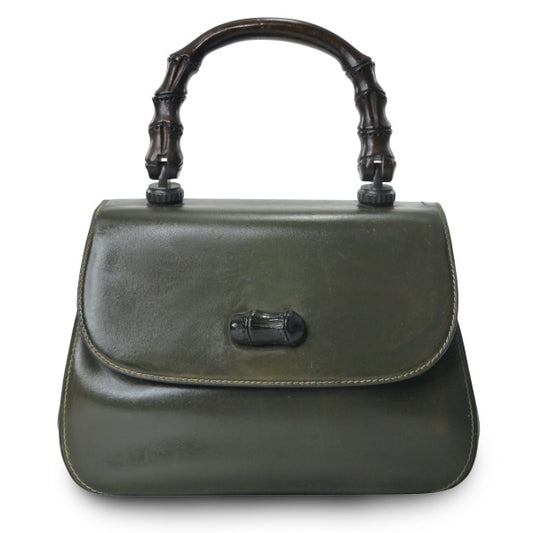 OLD Gucci ウッドハンドルバッグ（オリーブグリーン）（小）
