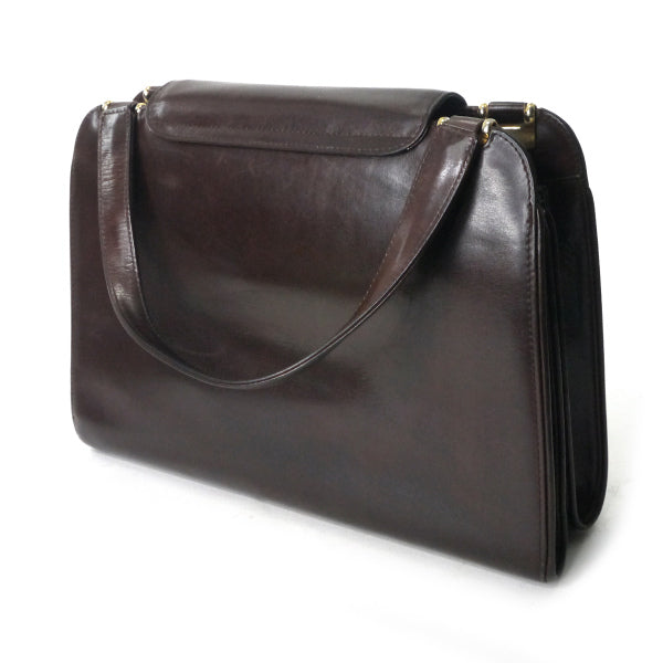 OLD Gucci　トライアングルGG総革ハンドトートバッグ（濃茶）