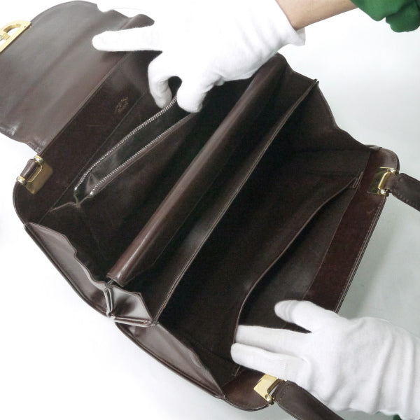 OLD Gucci　トライアングルGG総革ハンドトートバッグ（濃茶）