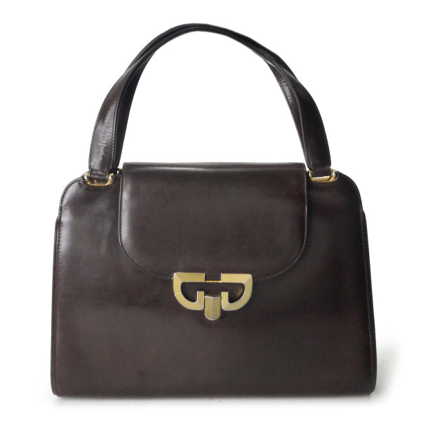 OLD Gucci　トライアングルGG総革ハンドトートバッグ（濃茶）