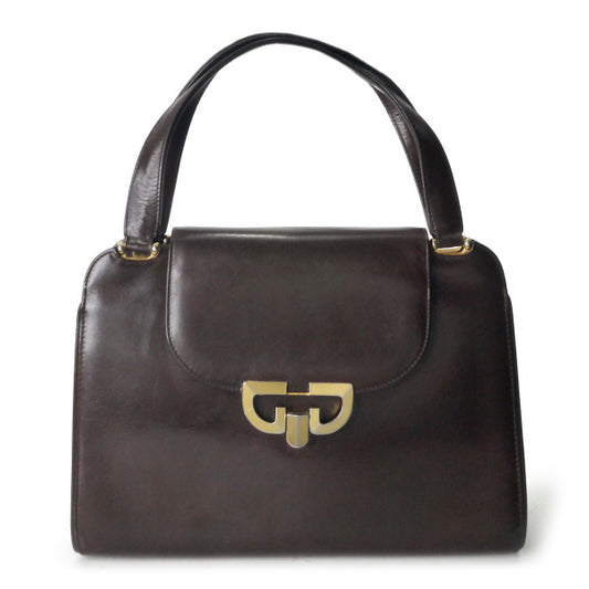 OLD Gucci　トライアングルGG総革ハンドトートバッグ（濃茶）