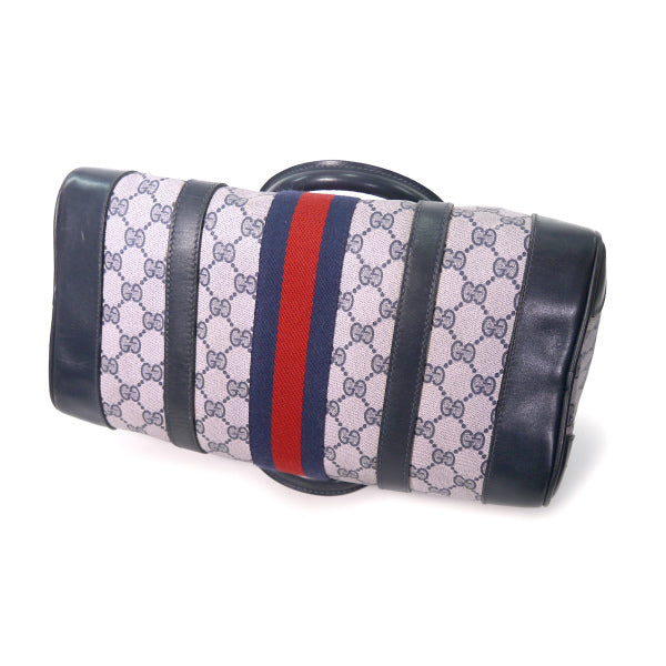 OLD Gucci 革2本ライン ピンク×青シェリーボストン（中）