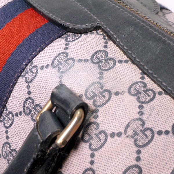 OLD Gucci 革2本ライン ピンク×青シェリーボストン（中）