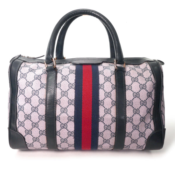 OLD Gucci 革2本ライン ピンク×青シェリーボストン（中）