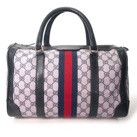 OLD Gucci 革2本ライン ピンク×青シェリーボストン（中）