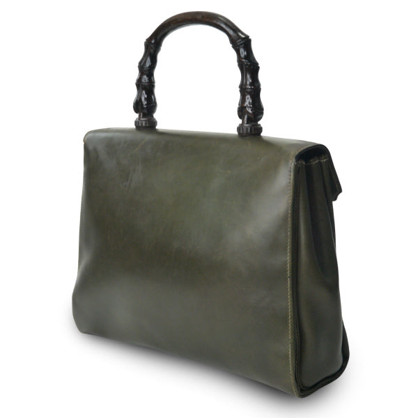 OLD Gucci ウッドハンドルバッグ（オリーブグリーン）（大）
